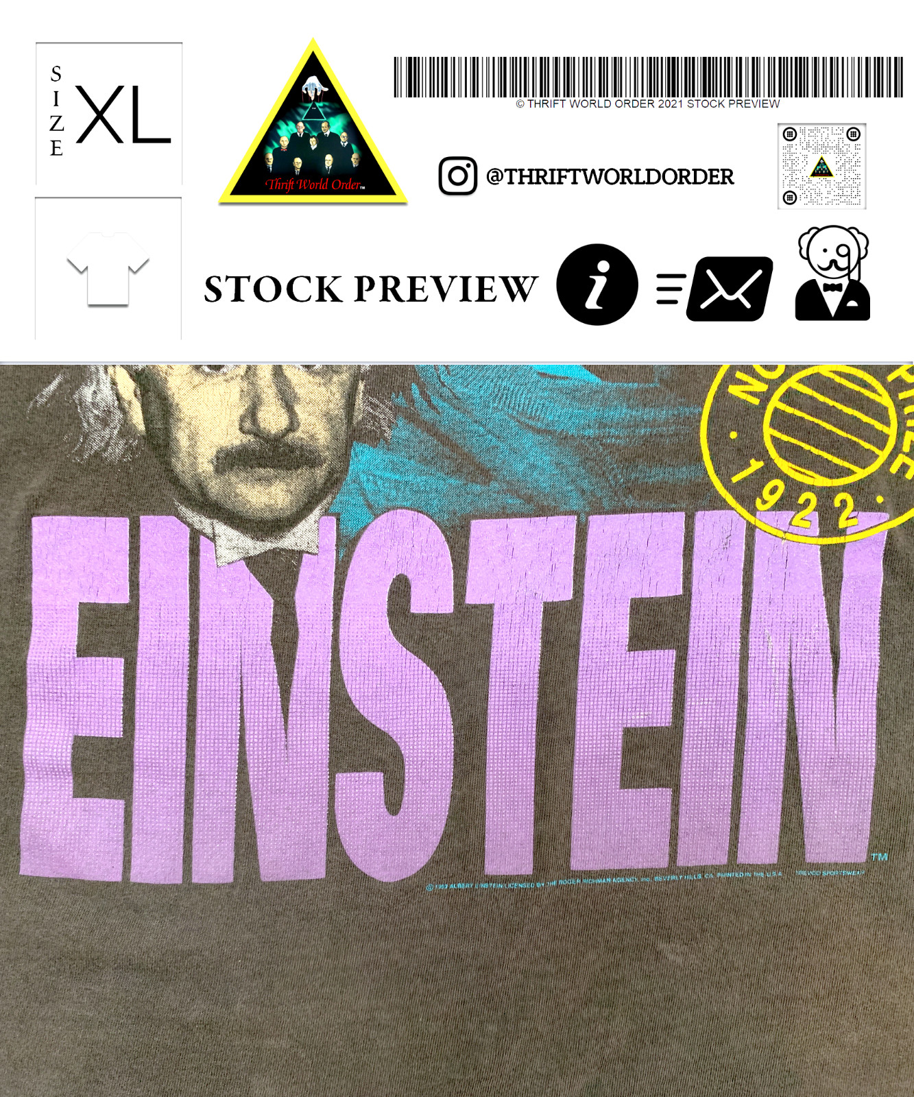👴🏻🧬🥼 🌎 Vintage 1993 Albert Einstein RAP TEE PROMO • XL 🧪🥽 • RARE 💫 image 5