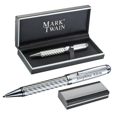 MARK®TWAIN Drehkugelschreiber aus Metall im Geschenketui Carbon mit Gravur 17841