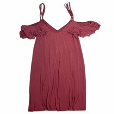 Alya Womens Boho Maroon Mini Dress -Size S Cold Shoulder Sleeve Adjustable Strap