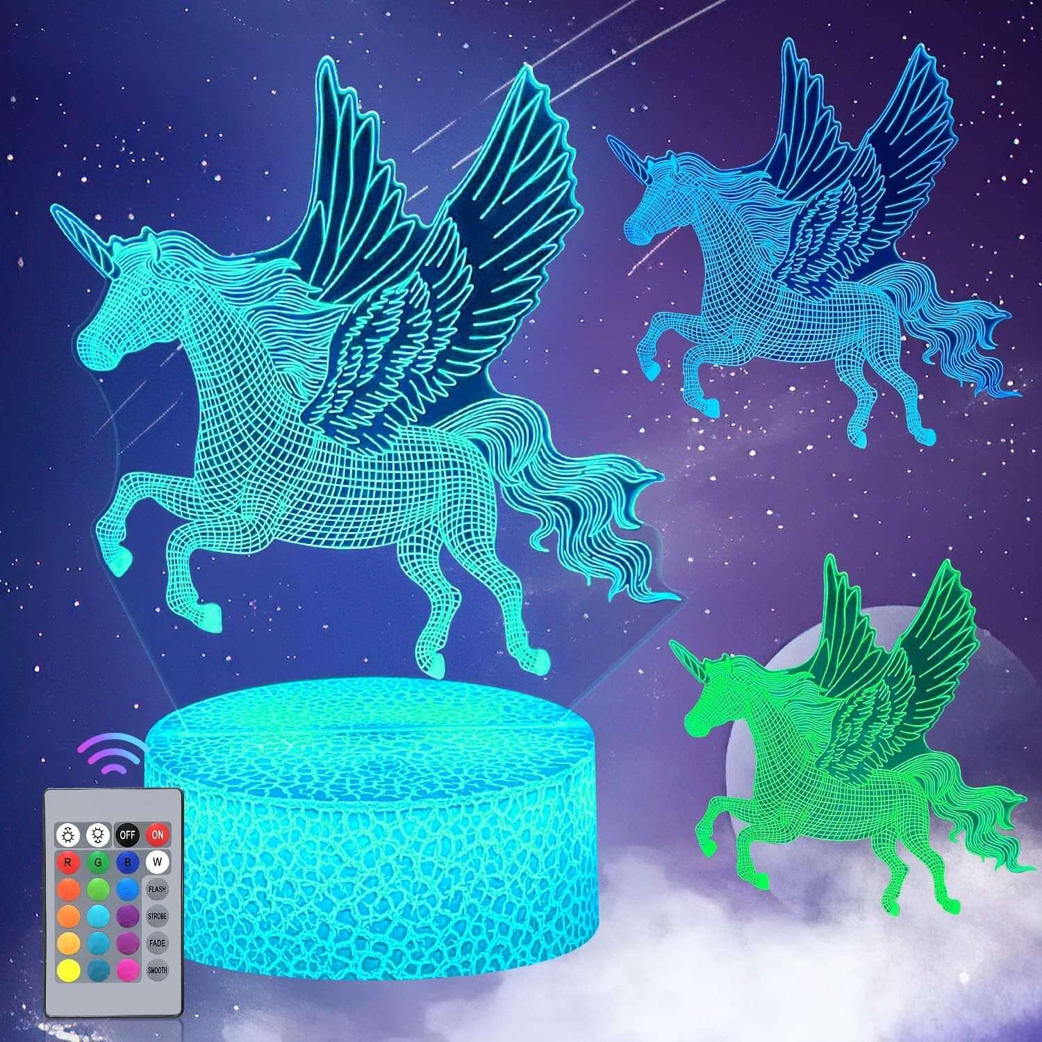 Luce Notturna 3D Per Bambini, Lampada Illusione 3D Con 16 Colori Controllabile Tramite Telecomando~p192562744