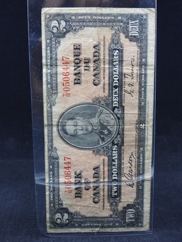 1937 $2 Dollar Bank of Canada Banknote T/B 0506447 Gordon Towers VG Gr George VI - Picture 3 of 21