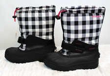Columbia Girl's Black and White Plaid Winter Snow Boots size 5 Waterproof Straps