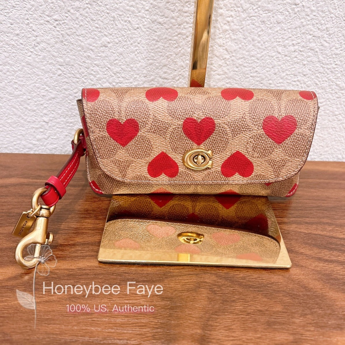 NWT Coach Sunglass Case Bag Charm In Signature Canvas With Heart