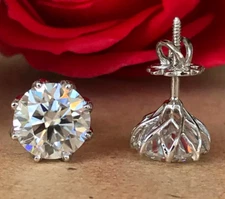 Gorgeous 7.00 Ct Certified Diamond Studs In 925 Silver, Great Shine VIDEO