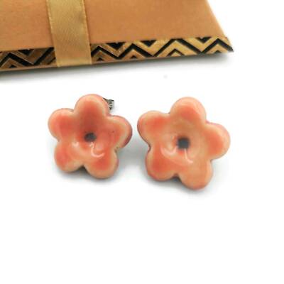 Rosa Blumen Ohrstecker, Keramik zierliche Ohrringe süßer Schmuck für Teenager...