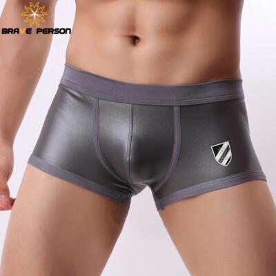 New Men's Sexy Faux Leather Latex Boxer Briefs U Convex Pouch Boxer Shorts