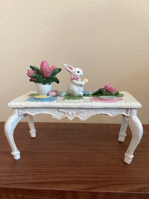 Miniature Metal Doll House Furniture Or Collectible Easter Table