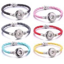 New Fashion 18mm High Quality Snap Button Leather Braided Rope Bracelet Jewelry