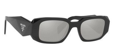 Prada PR 17WS 1AB2B0 Black Plastic Rectangle Sunglasses Silver Mirror Lens
