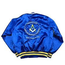 Freemason Vintage 80s Quilted Satin Jacket Chain Stitched Lodge No 835 USA
