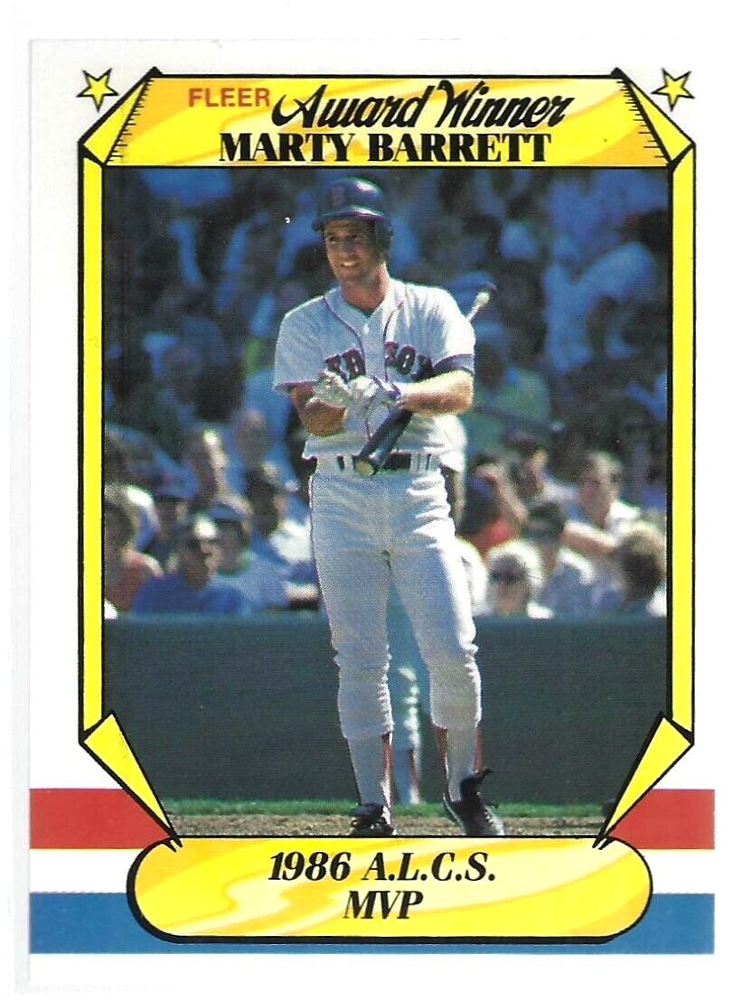 1987 Fleer Award Winner Marty Barrett Baseball Card #1 Mint 1986