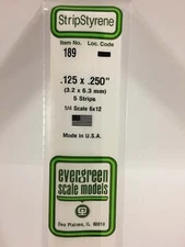 Evergreen Scale Models Styrene Strip .125in Thick 14in Long x .250in pkg(5) 189