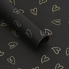  20 Sheet Solid Color Heart Wrapping Paper - Waterproof Floral Black Gold