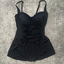 Rose Marie Reid Ruched Twist Bra SwimDress One Piece SwimSuit Black Modest XXL
