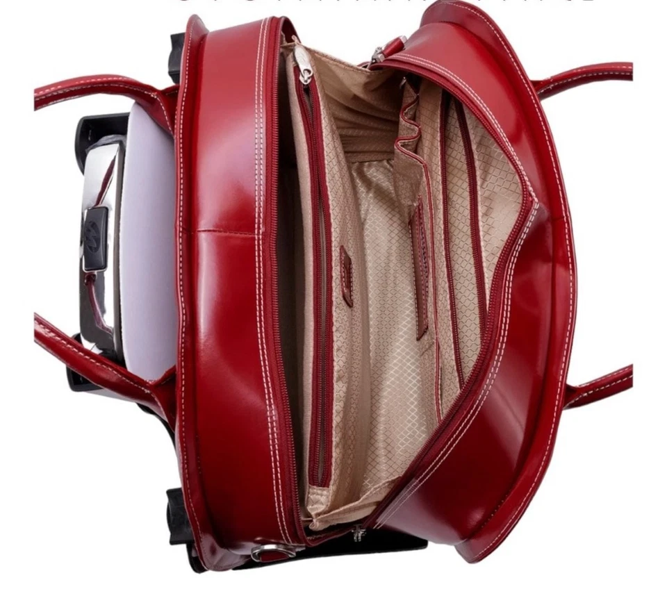 McKlein USA Glen Ellyn 15" Red Leather Detachable Wheeled Laptop Briefcase - Image 3 of 4