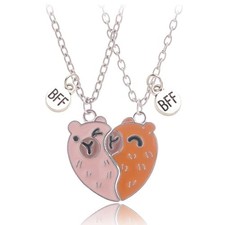 IQPDYV Friendship Necklace for 2 Split Heart Cute Capybara Neckalce Silver