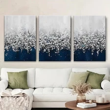 3pcs Silver, abstract, gradient, triptych, painting. - Modern abstract wall deco
