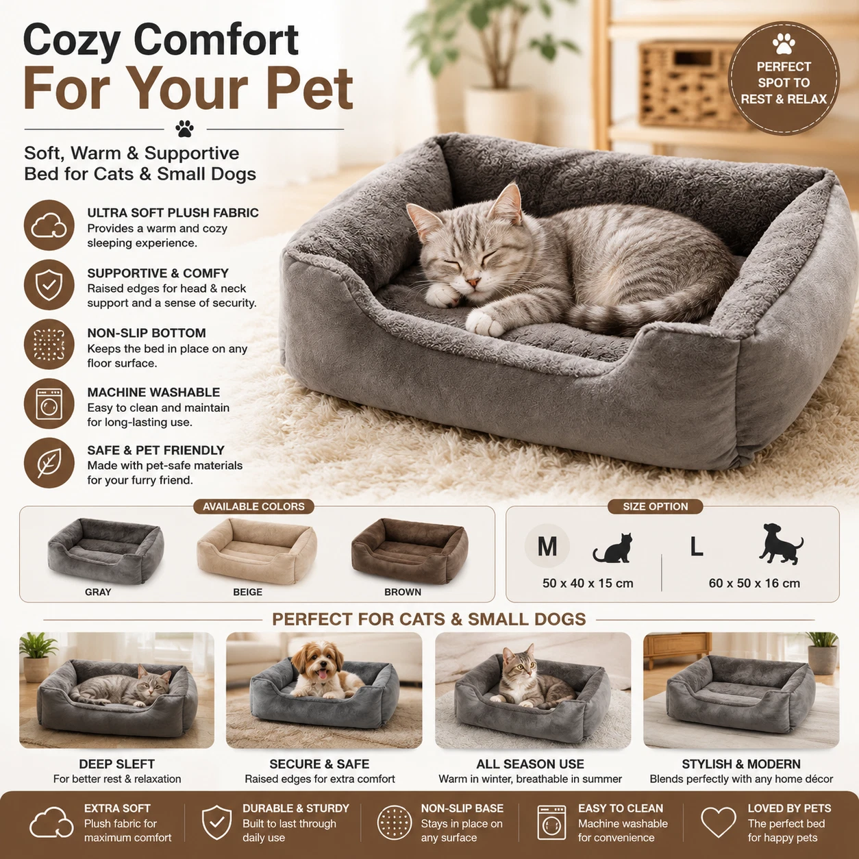 Cozy Pet Bed House Cat Kitten Cushion Small Dog Puppy Sleeping Basket UK