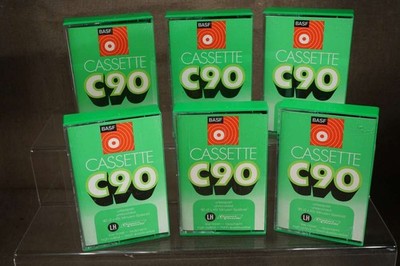 6x vintage  BASF Audiokassette C90  1970er Jahre unbenutzt aus Lagerfund Lot #2