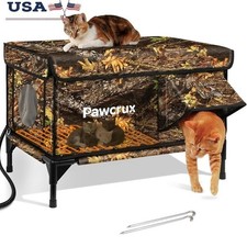 Heated Outdoor Cat House Waterproof Insulated Warm Shelter Winter Pets Leaf