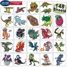 CHARLENT 148 Sheets Dinosaur and Dragon Temporary Tattoos for Kids Green