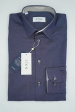 Men Eton Blue Shirt Signature Twill Pointed Collar Size 38 15 Super Slim Fit