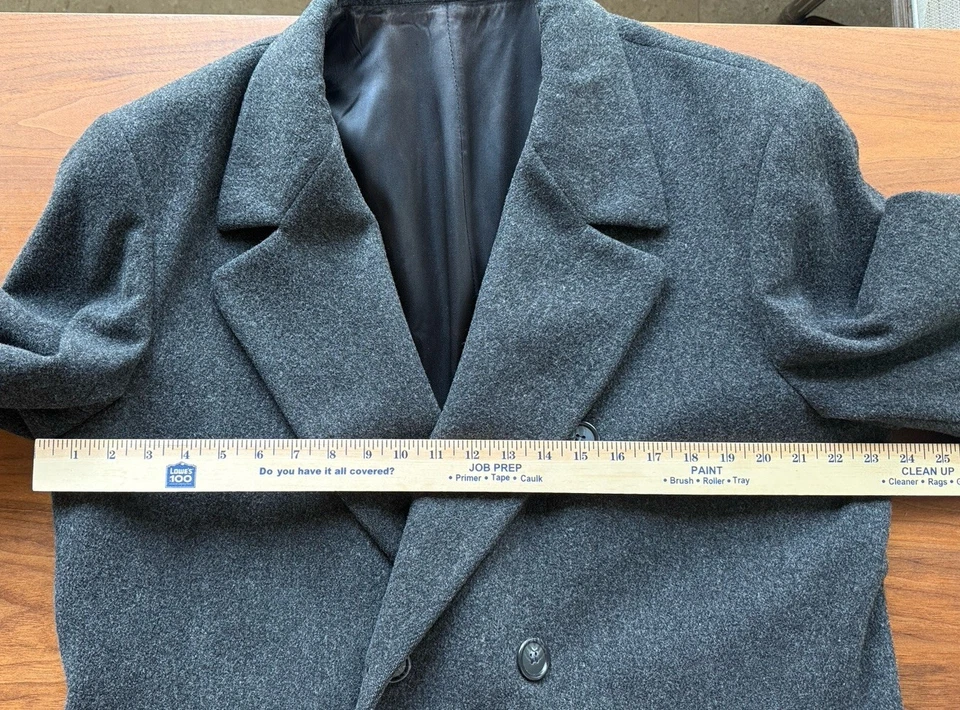 Vintage 42L London Fog 100% Wool Double-Breasted Overcoat Mens Charcoal Gray USA - Image 4 of 4