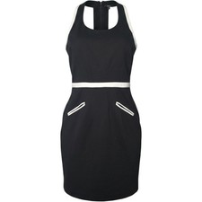 Cynthia Steffe Dress Women 8 Black White Halter Sheath T-Back Preppy Old Money