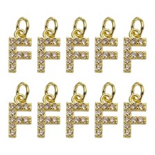 10pcs Rhinestones Letter Charm, Alphabet F Pendants Slide Beads Charm, Gold