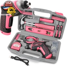 Hi-Spec 35Pc Pink Tool Kit with 3.6V USB Electric Screwdriver and Drill Set. Com