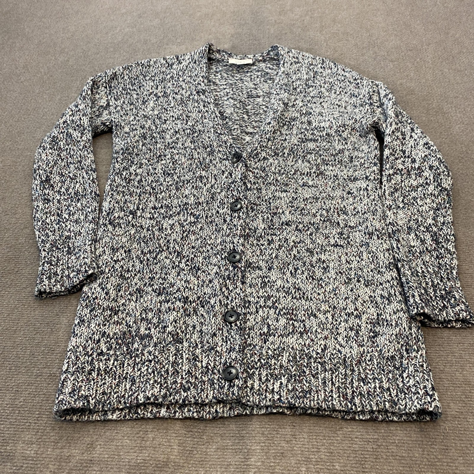 LOFT Outlet Sweater Womens Small Gray Marled Button Front Cardigan V Neck Knit