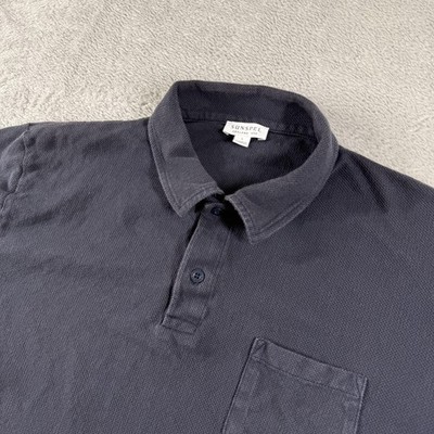 Sunspel Polo Shirt Mens Large Black Pique Pocket Casual Minimalist Luxury Preppy