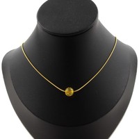 Mineralien Und Edelsteine. Halskette Mit 1 Citrin Perle 8 Mm Stahlkette