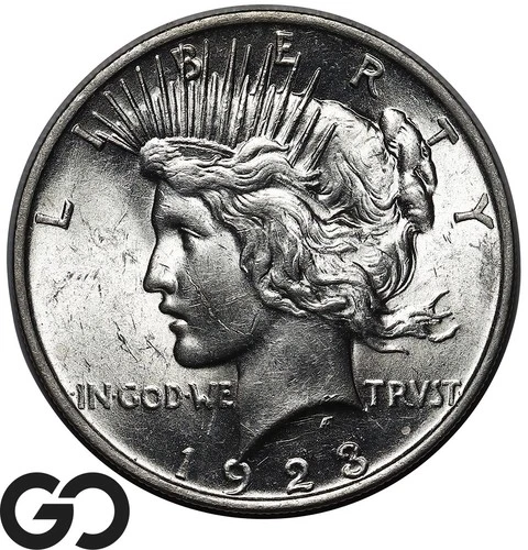 1923 Peace Dollar, Whisker Cheek, Vam-1D Top-50, Lustrous Choice BU++