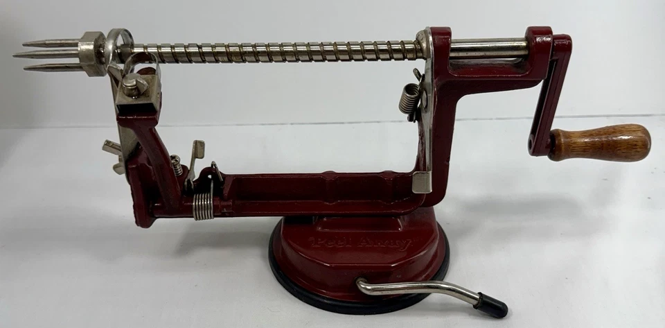 Vintage Apple Peeler Back to Basics A505 Cast Iron Suction Base Wood Handle - Image 3 of 4