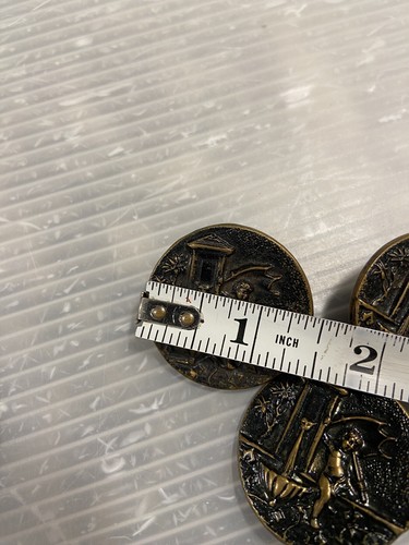 antique victorian shank Picture Button Lot/3 CHERUB Fountain Umbrella brass - Picture 4 of 8