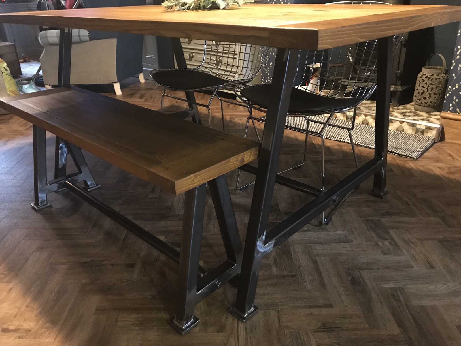 Industrial Dining Table & Bench/Reclaimed Wood/Bespoke/Rustic/Furniture