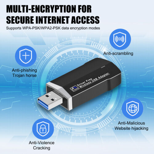 Récepteur réseau sans fil USB 1300 Mbps WiFi 2,4/5G double bande Win10 11 lecteur gratuit - Photo 8/12