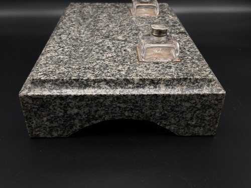 Antique Granite Desk Stand With Silver Glass Inwells & Original Stoppers - Picture 10 of 13