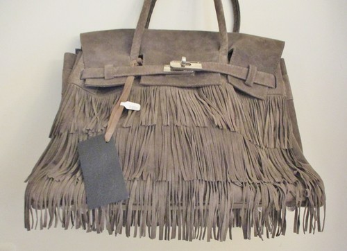 Larettamia Dark Gray Suede, Large Handbag, Fringe, Italy - Picture 6 of 14
