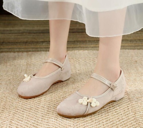 Women Chinese Folk Embroidered Flat Shoes Floral Mary Jane Sandals Shoes Comfort - Picture 7 of 22