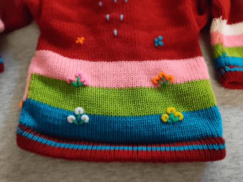 PERUVIAN HAND KNIT PATCHWORK HOODED ZIP UP RED SWEATER NEW - Picture 10 of 14