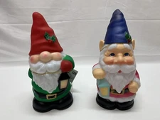 2 Piece Holiday Time 11" Light Up Tabletop Blue & Red Garden Gnome Blow Mold Set