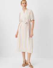 NEW ANN TAYLOR $159 BAGUETTE STRIPED PUFF SLEEVE MIDI SHIFT DRESS SZ 4