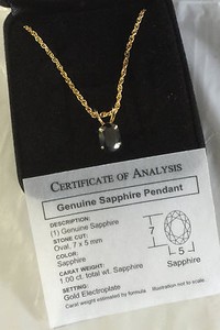 Authentic NEW QVC Genuine sapphire stone with Gold plated necklace Velvet gift boxed  