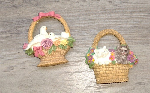 Vintage 2er Set Korbfreunde Magnete Katzen Blumen Tauben Vögel Rosen Zinnien 2" - Bild 8 von 20