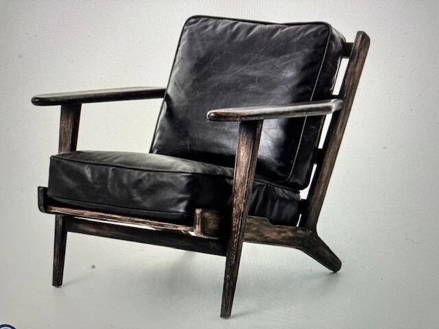 Iconic Four Hands Brooks Leather Lounge Chairs ONE PAIR Black