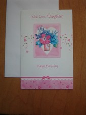Birthday Card--Daughter  Embossed Flowers with Pink Lettering