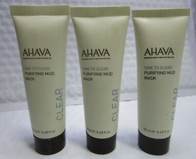 AHAVA Time To Clear Purifying Mud Mask 20ml/0.68 fl oz Travel Size Lot of 3