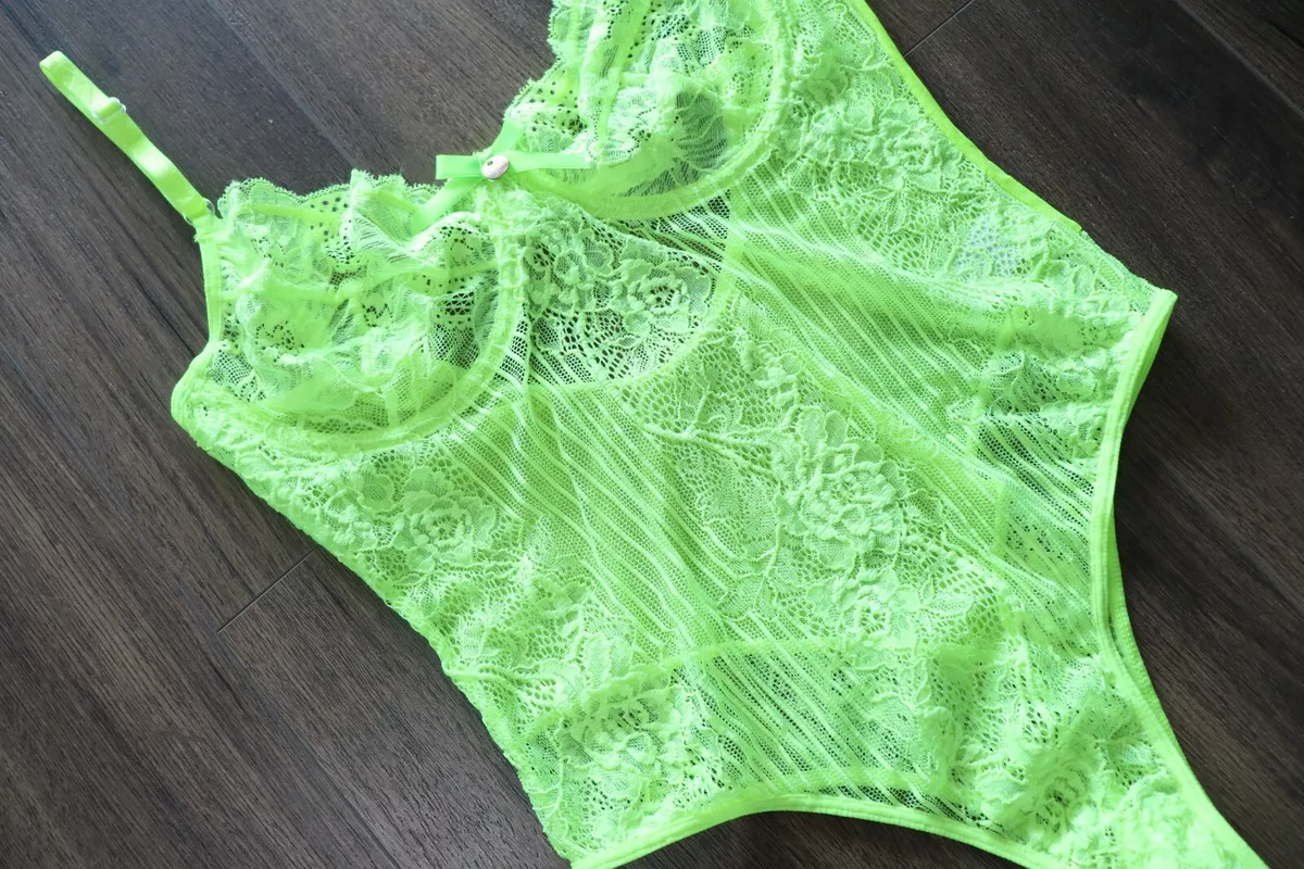 Sexy Neon Yellow Green Lace Bodysuit Teddy Plus Size 8 22 Lingerie One Piece